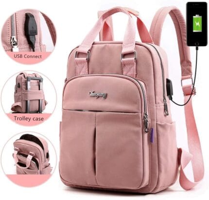 Women Girl Backpacks Stylish Lightweight Travel backpack with USB pink